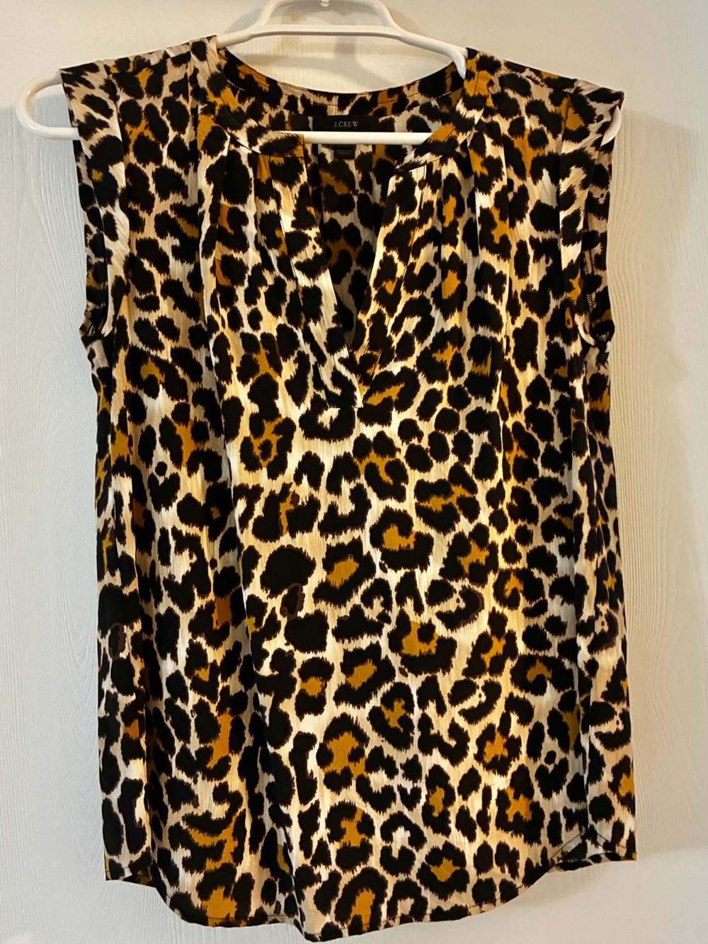 J.Crew Split Neck Pleated Leopard Print Cap Sleeve Top Size 2